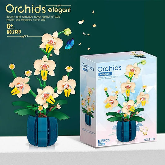 Orchid Building Blocks Bouquet Plant Model 606 PCS