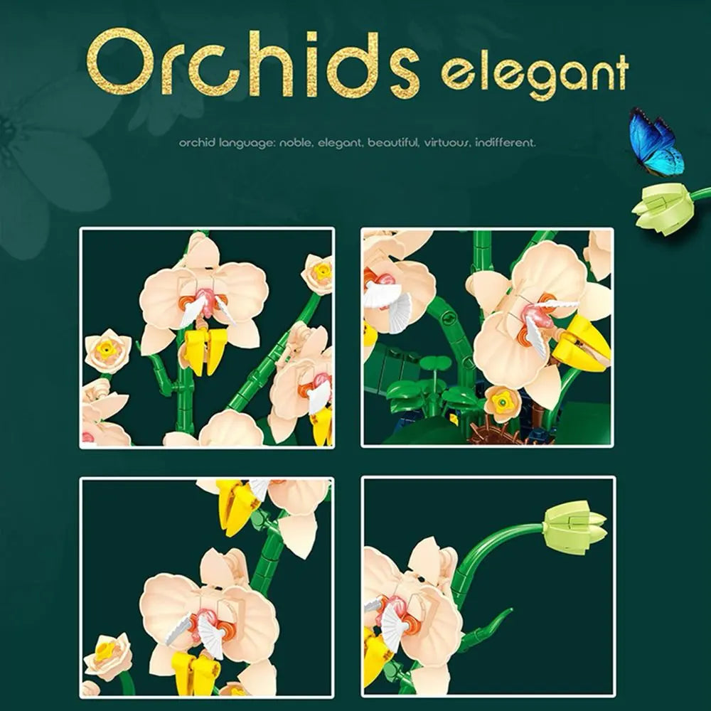 Orchid Building Blocks Bouquet Plant Model 606 PCS