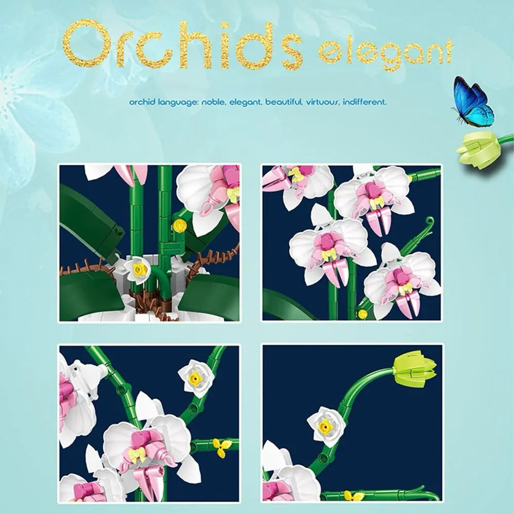 Orchid Building Blocks Bouquet Plant Model 606 PCS