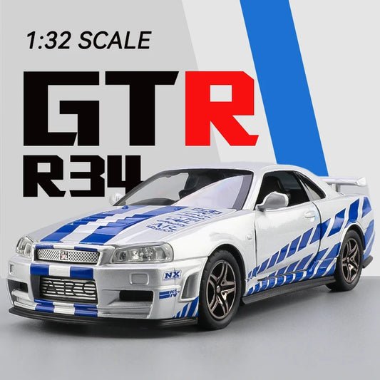 1:32 Simulation Skyline Ares GTR R34 Alloy Metal Diecast Sport Racing Car