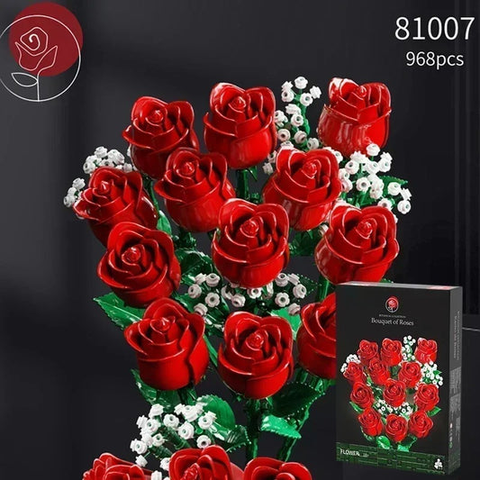 Romantic Red Rose Flower Bouquet Building Blocks 968PCS With Box