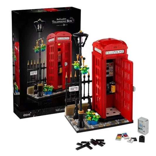 Red London Telephone Box Building Blocks Compatible with Set 21347 Toy No Box